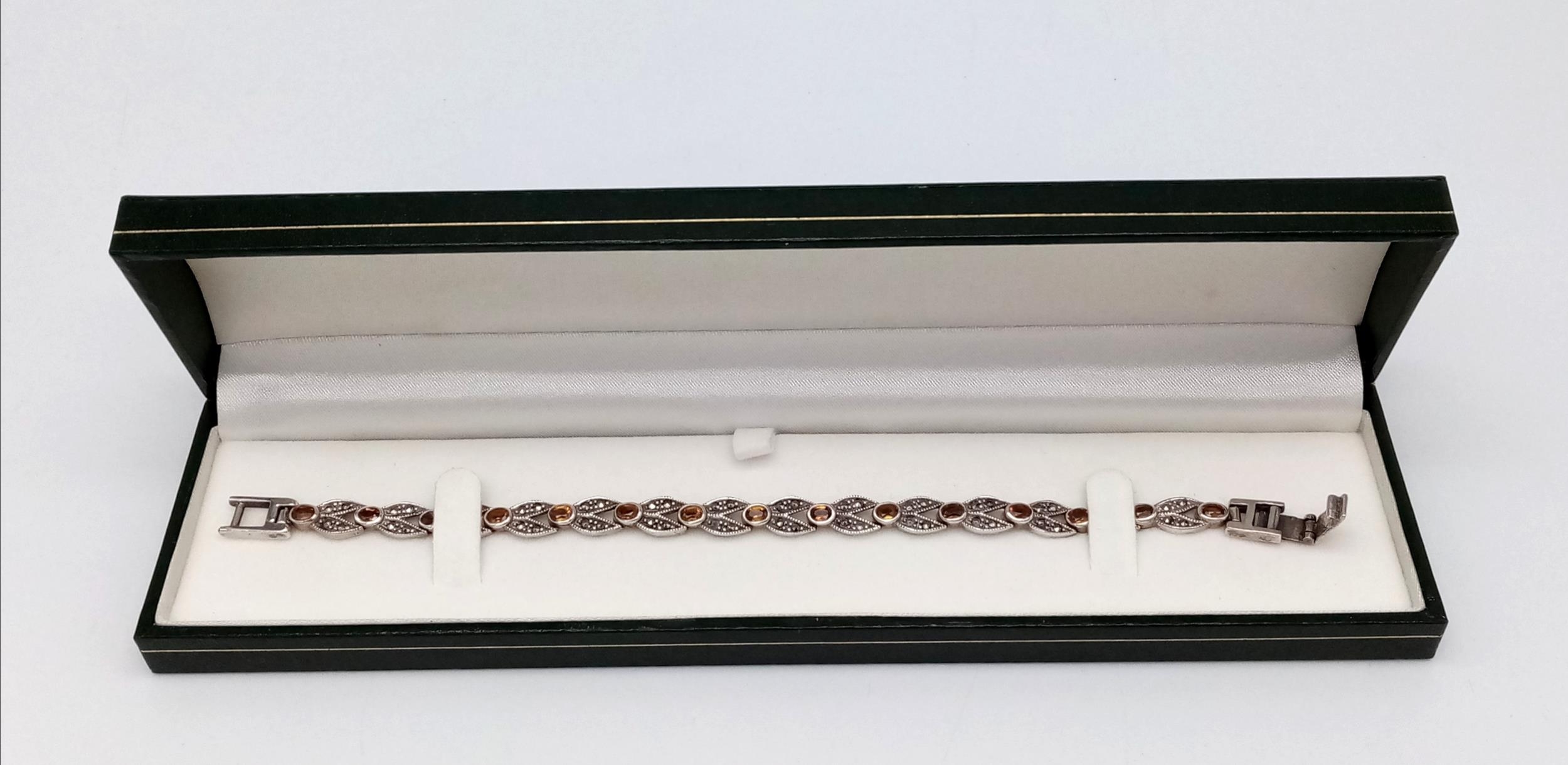 A Marcasite and Citrine Bracelet. White metal, boxed. 18cm - Image 4 of 4