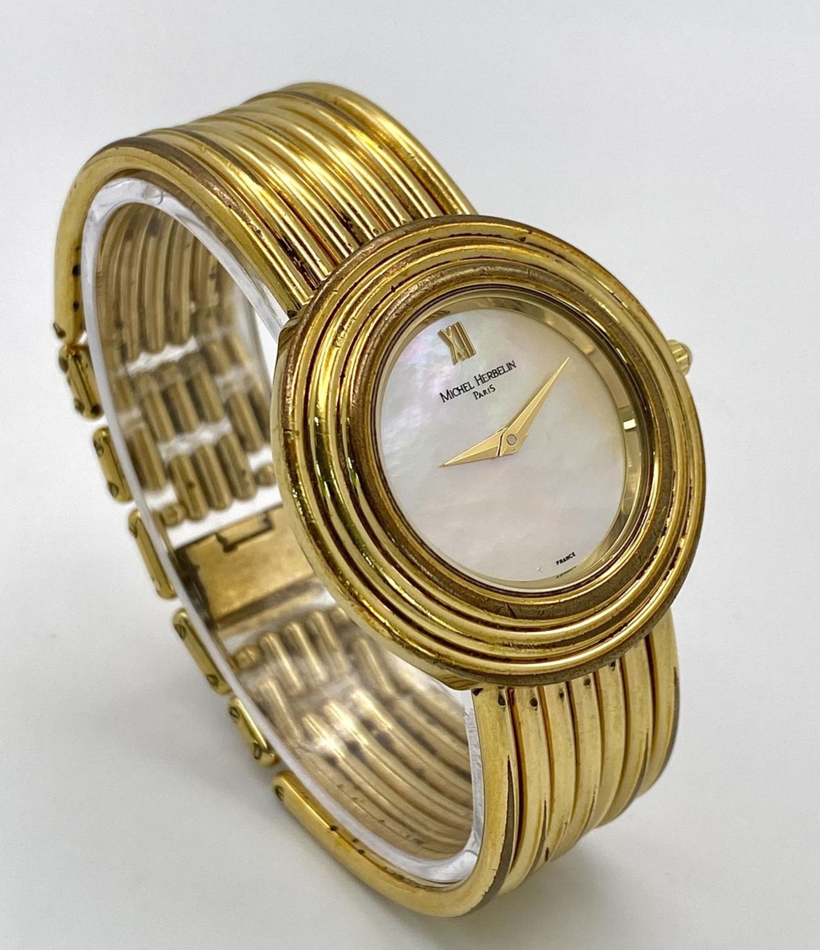 A Michel Herbelin Gold Plated Quartz Ladies Watch. Circular case diameter - 32mm. Mother of pearl - Image 4 of 6