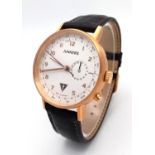 A Junkers Stylish Quartz Gents Watch. Black leather strap. Gilded case - 40mm. White dial with sub