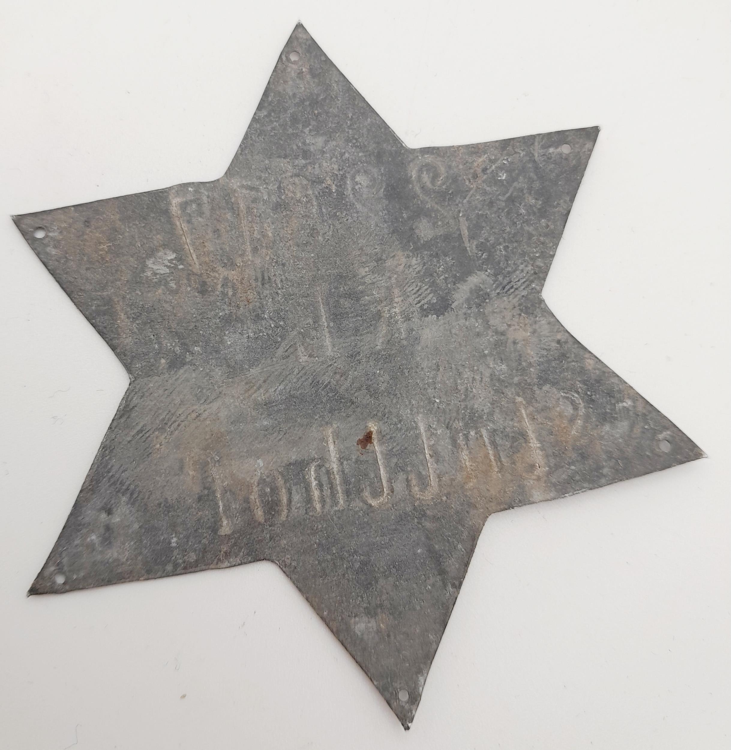 WW2 Polish Jewish Ghetto Police Badge for Stutthof. A metal star that would have been sewn onto an - Image 2 of 3