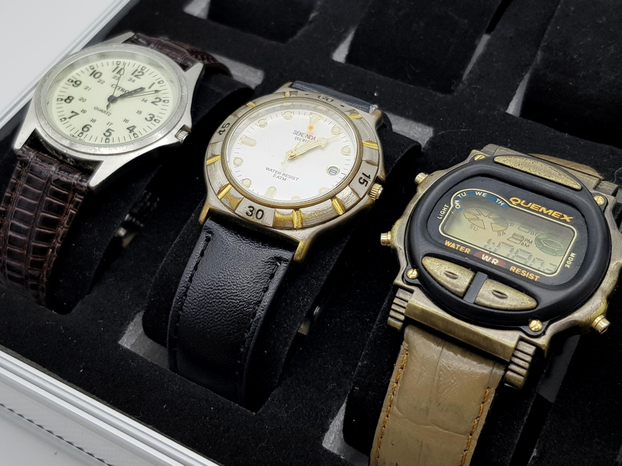 A Parcel of Five Vintage and Later Quartz Watches in Aluminium 10 Watch Travel Case; Comprising; - Image 3 of 6