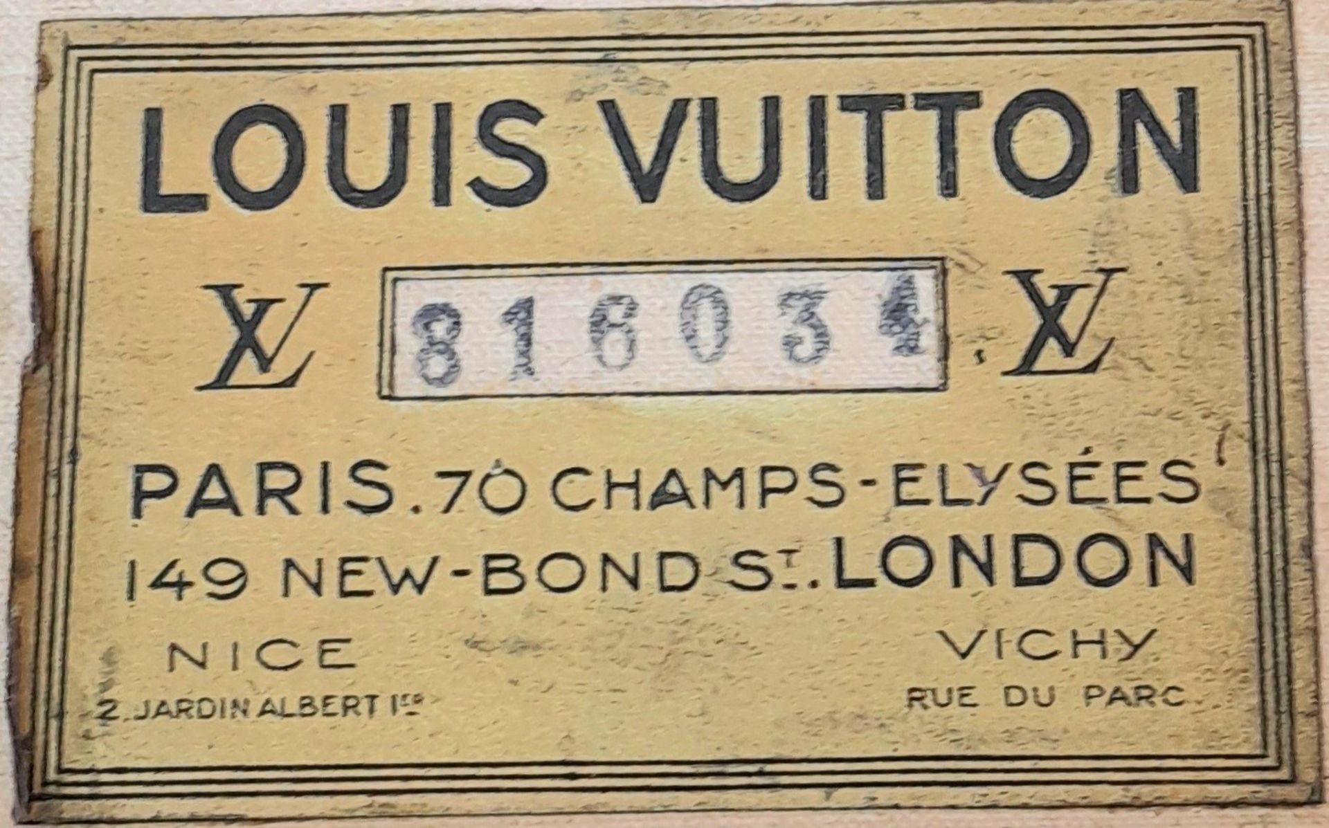 A Vintage Possibly Antique Louis Vuitton Trunk/Hard Suitcase. Canvas monogram LV exterior with - Image 15 of 16