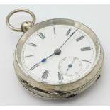 A Vintage 935 Silver Pocket Watch. As found. 5.5cm diameter. 106g total weight.