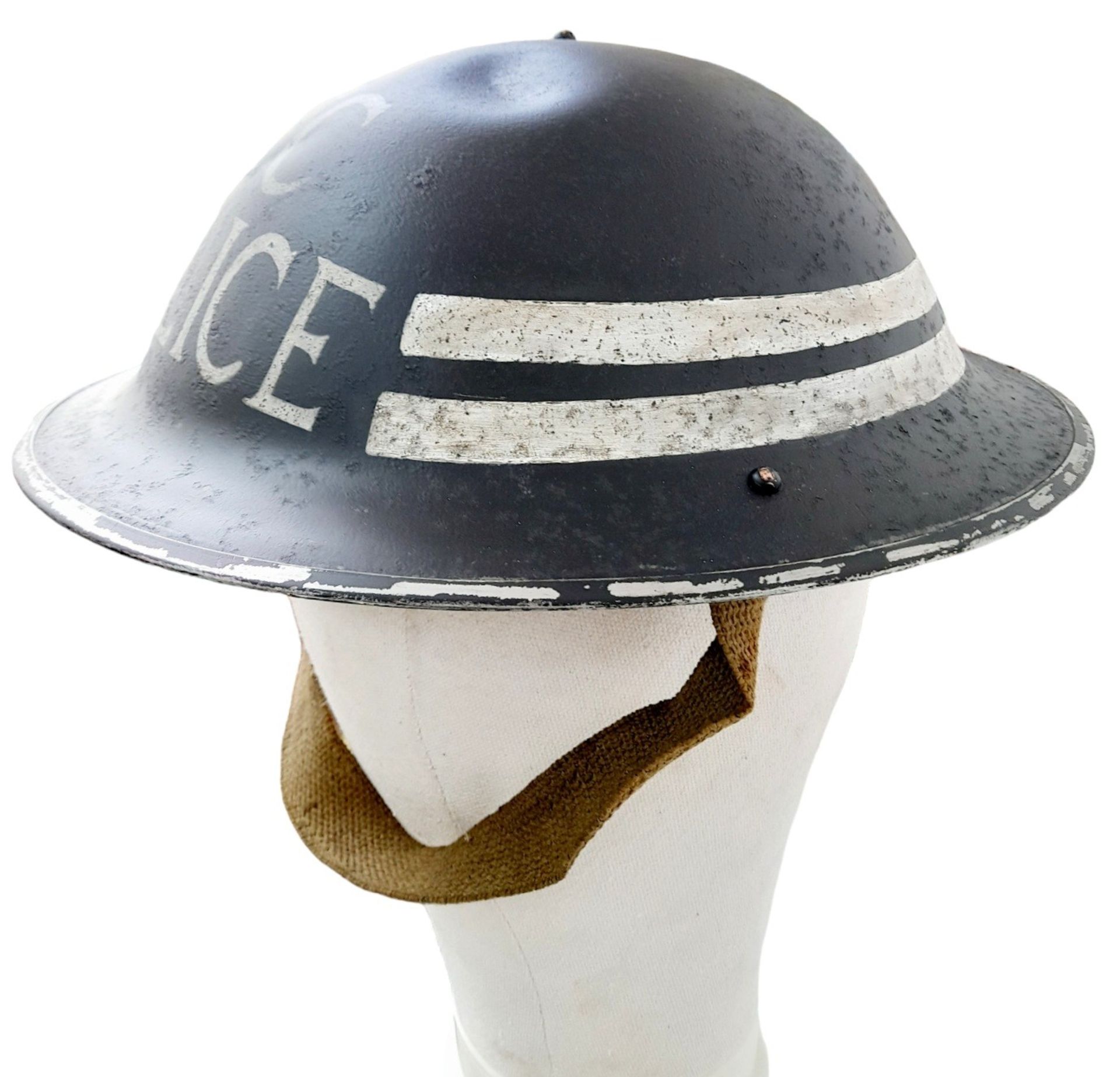 WW2 British Homefront Special Constabulary Police Helmet with chinstrap and liner.1943 Dated. - Image 2 of 5
