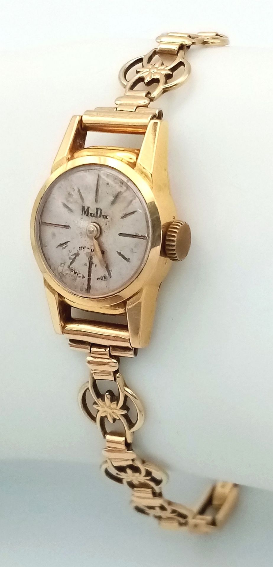 A 9 and 18K Gold Vintage Ladies Mechanical Mudu Watch. 9k gold bracelet. 18k gold case. Mechanical - Bild 4 aus 6