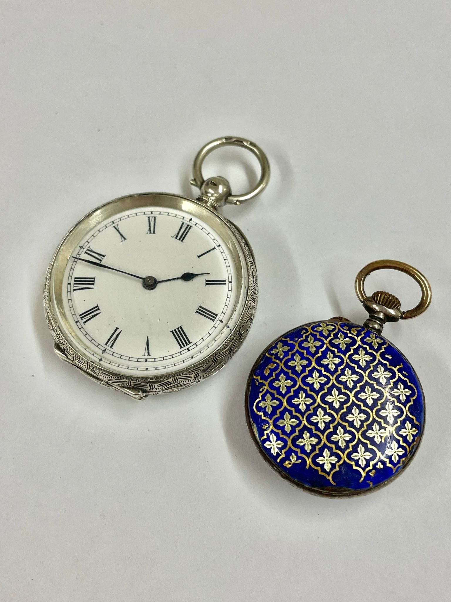 An Antique ladies silver and Enamel pocket watches as found .