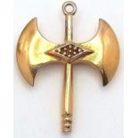 A 14K (TESTED) YELLOW GOLD VIKING DOUBLE AXE CHARM. 22m length, 2.2g weight. Ref: SC 9034