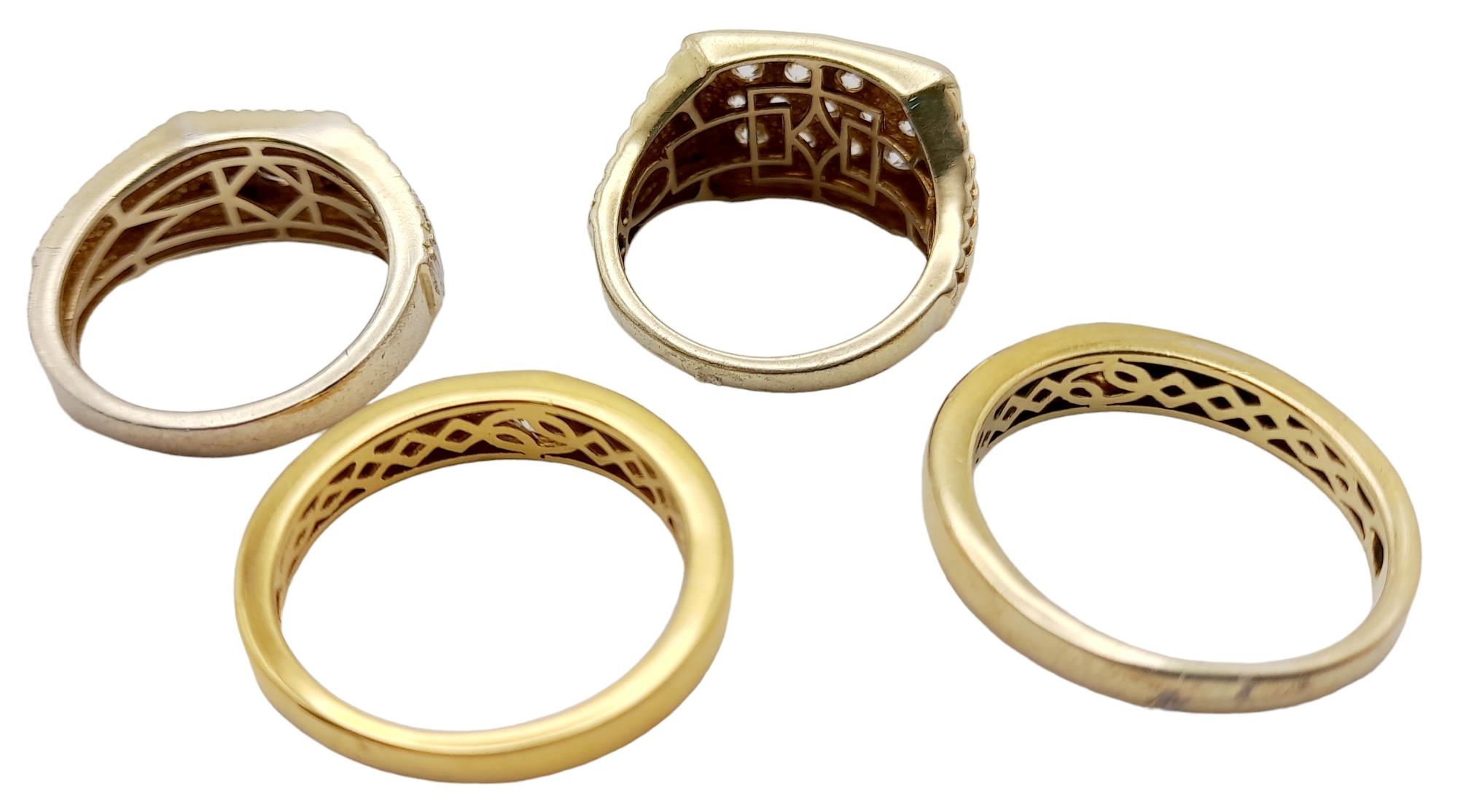 Four Different Style Gilded 925 Silver Rings. All size S. - Image 2 of 5