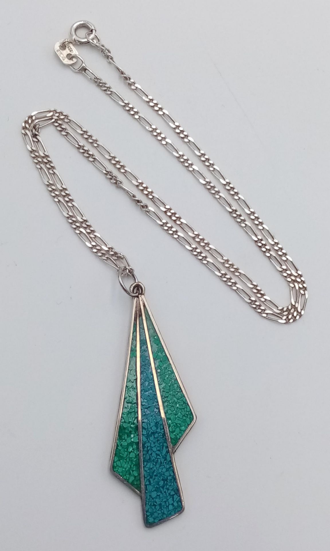A Vintage Alpaca Turquoise Set Sterling Silver Necklace. 40cm Length. Pendant Measures 5cm Length. - Image 3 of 6