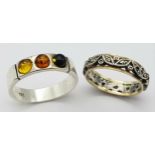 Two Different Style 925 Silver Rings. Size L and P.