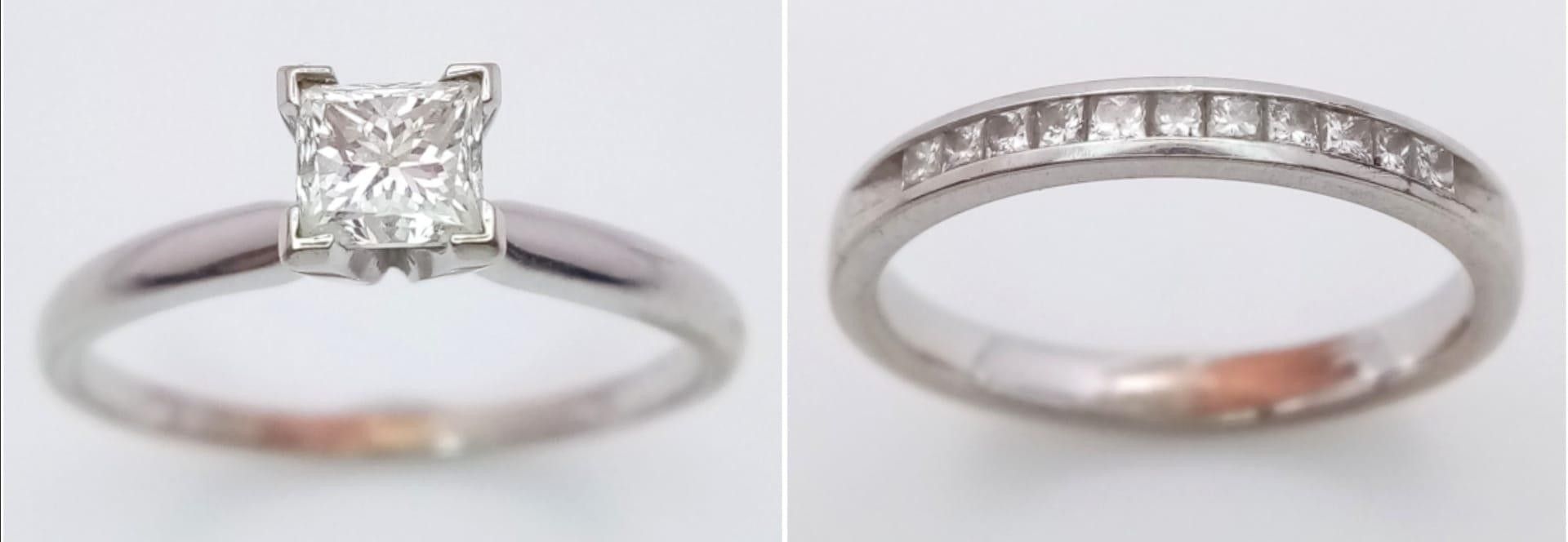 Two Different Style 14K White Gold Diamond Rings - Diamond solitaire - size N - 0.50ct princess cut. - Image 2 of 4