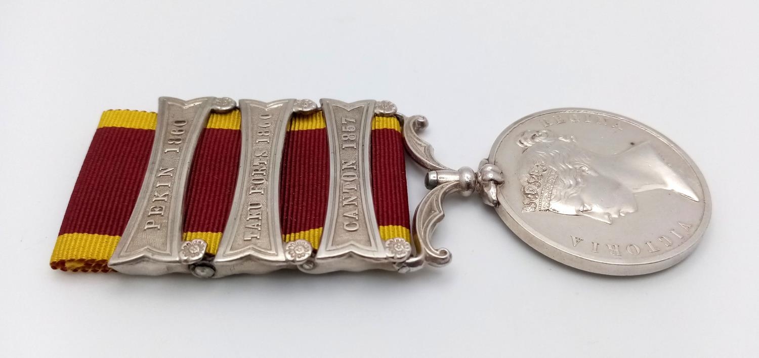China Medal 1857 with three clasps: Canton 1857, Taku Forts 1860 and Pekin 1860; un-named as - Image 3 of 3