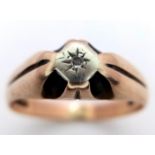 9K YELLOW GOLD DIAMOND GYPSY STYLE RING - 0.01CT DIAMOND - 3.3G TOTAL WEIGHT - SIZE O