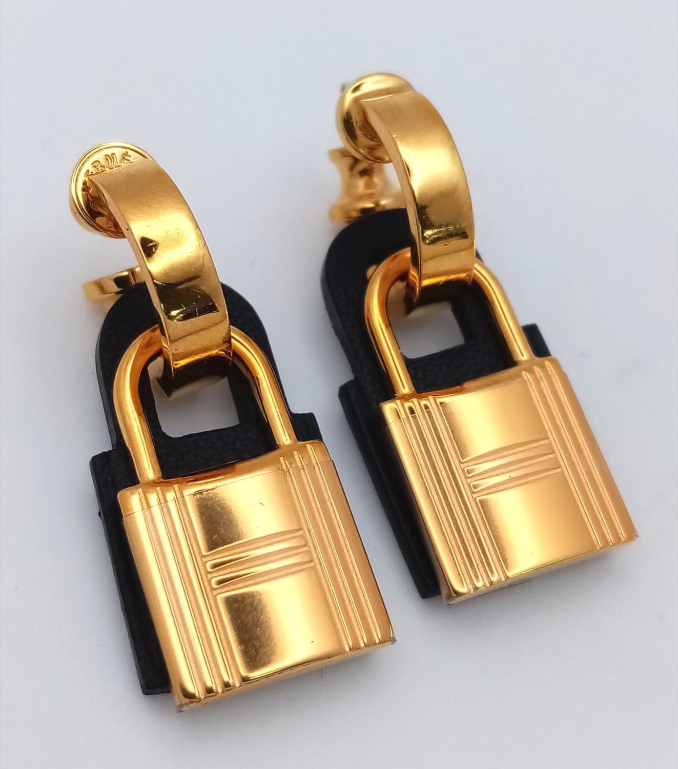 A Pair of Designer Gold Plated Hermes Padlock Earrings. Comes with original packaging. - Image 2 of 7