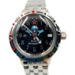 A Vostok Manual Gents Watch. Stainless steel bracelet and case - 40mm. Black dial with date