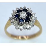 A 9K YELLOW GOLD DIAMOND & SAPPHIRE CLUSTER RING 2.5G SIZE J SPAS 9019