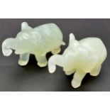 Two Green Jade Elephant Figures. 7cm x 4cm.