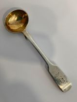 Antique SILVER CONDIMENT SPOON with Gilded Bowl. Clear hallmark for John Stone Exeter 1846.