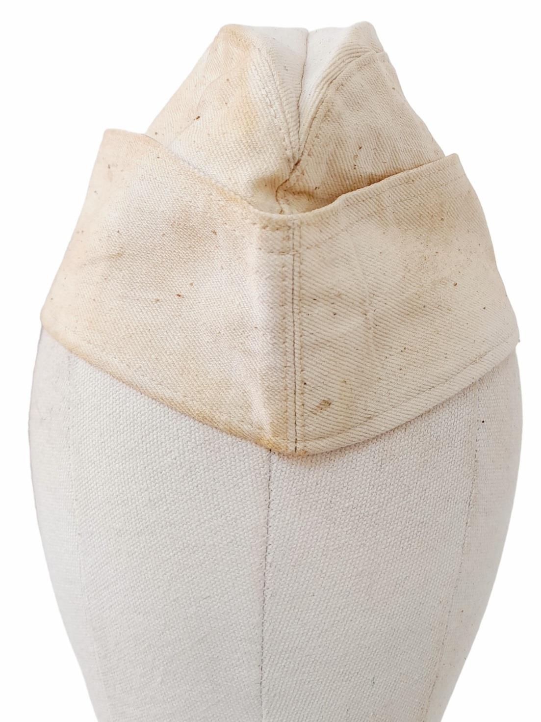 WW2 German Kriegsmarine Enlisted Mans/Nco’s White Overseas Summer Cap. Makers Marked: Kempel & - Image 3 of 5