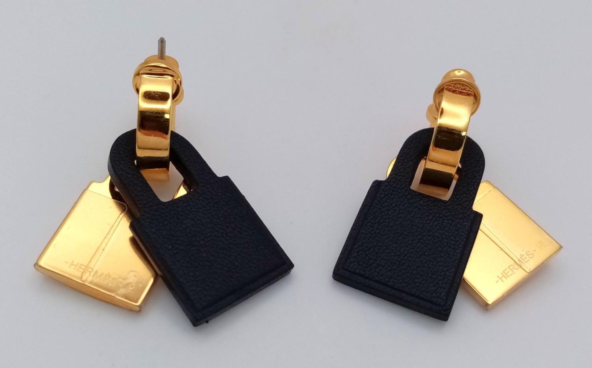 A Pair of Designer Gold Plated Hermes Padlock Earrings. Comes with original packaging. - Image 4 of 7