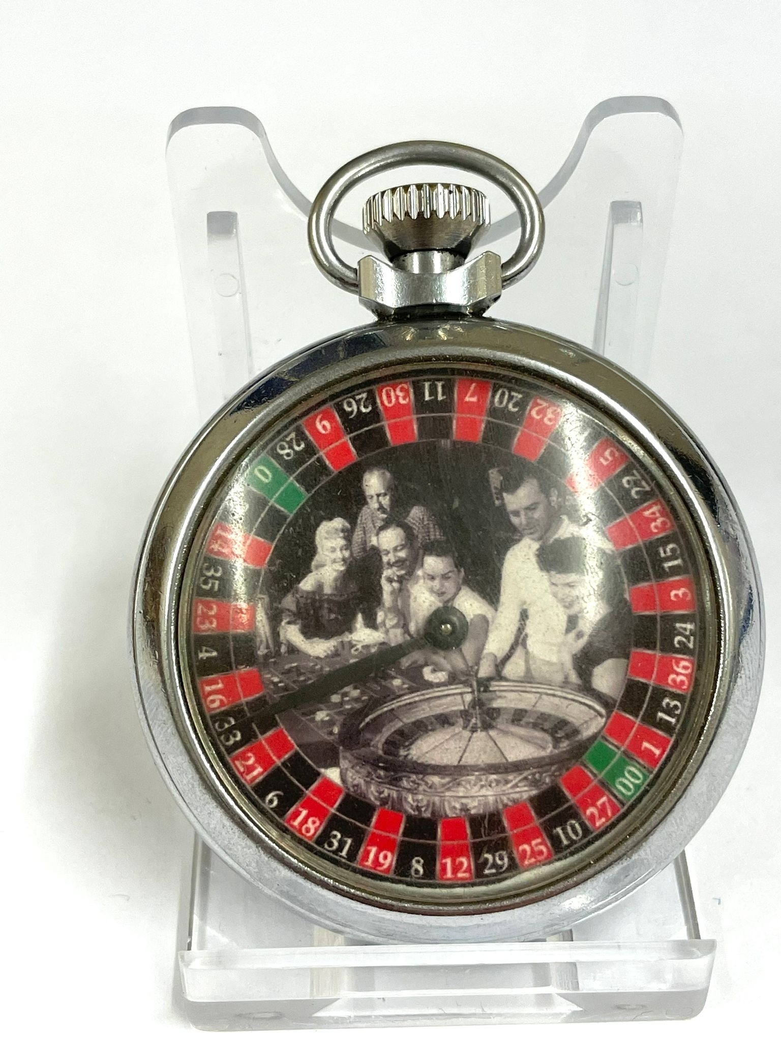 A Vintage roulette spinning gaming pocket watch. In working order.