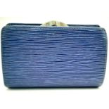 A Vintage Louis Vuitton Blue Bifold Wallet. Epi leather exterior with silver-toned hardware and