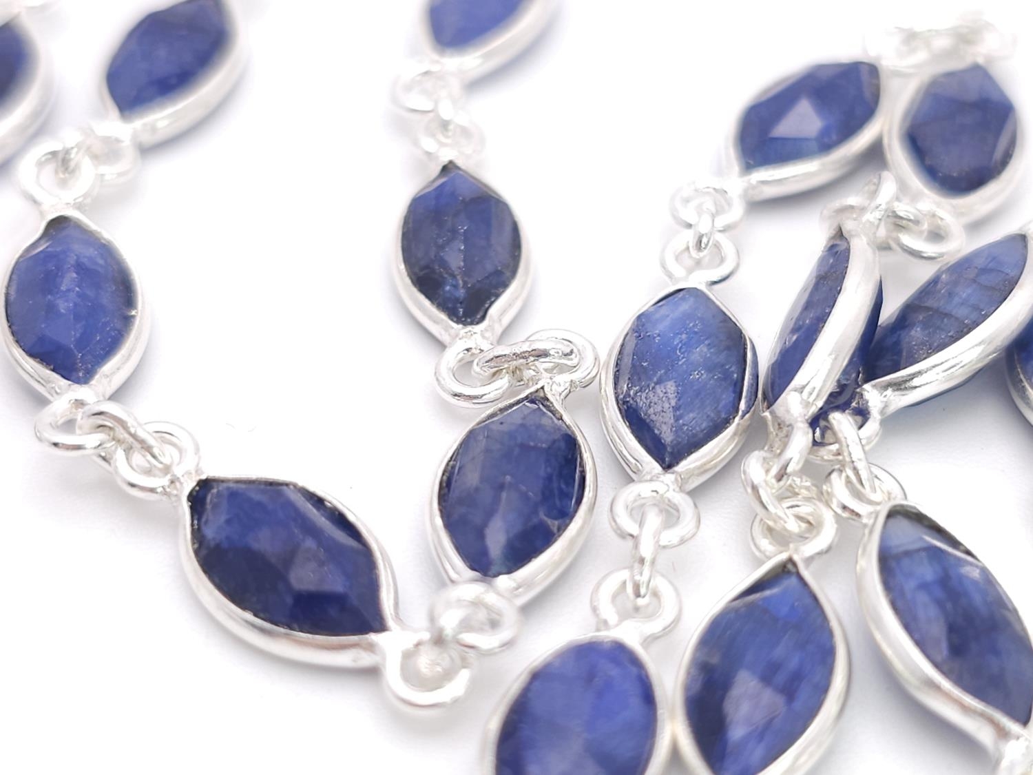 A Marquise Shape Blue Sapphire Long Chain Necklace. Set in 925 Silver. 62cm. Ref: CD-1318 - Image 4 of 5