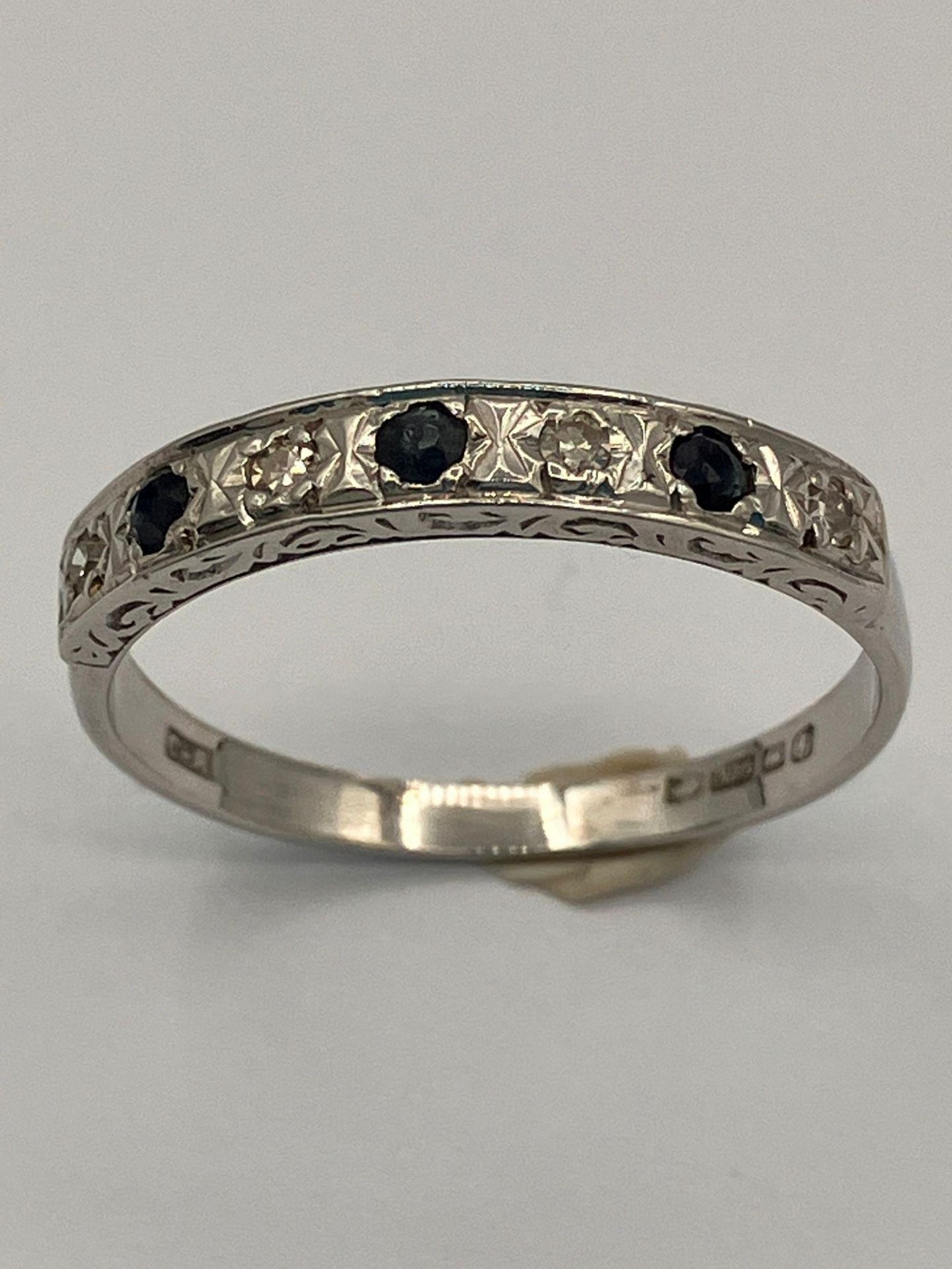 9 carat WHITE GOLD RING set with SPINEL and DIAMONDS. Full UK Hallmark. Presented in ring box. 2.2 - Image 2 of 2