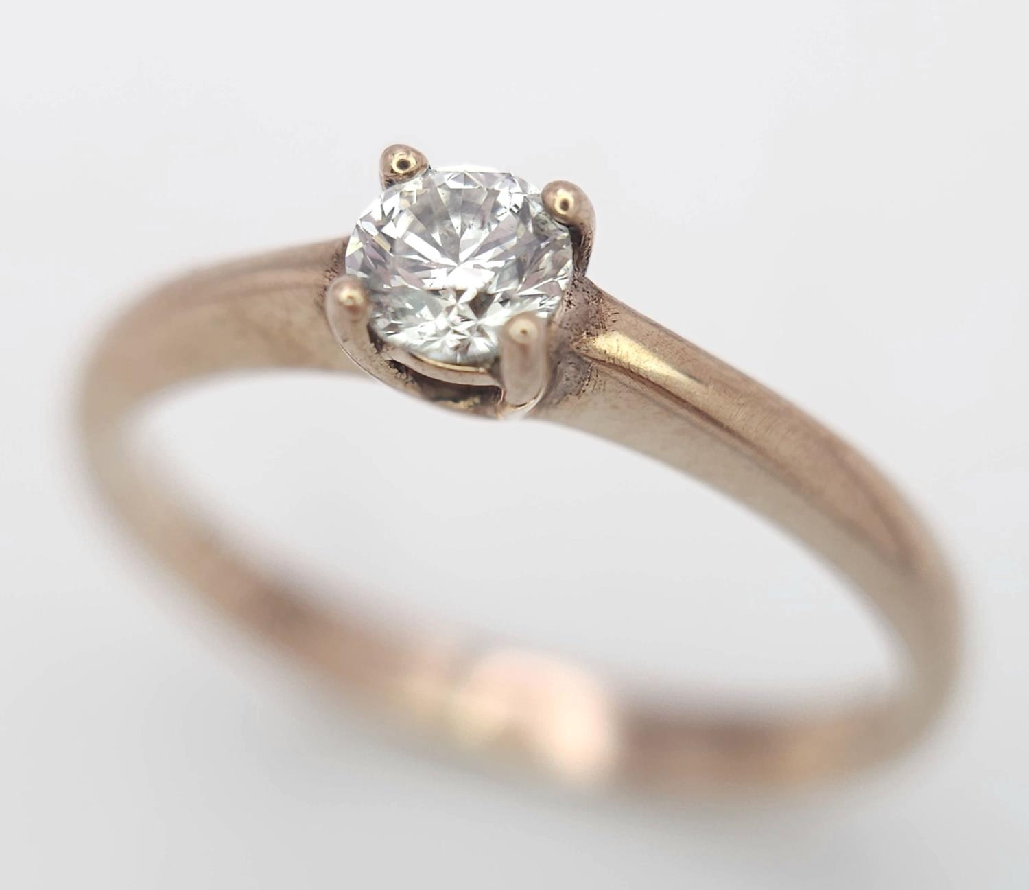 A 9K Rose Gold Diamond Solitaire Ring. 0.10ct round cut diamond. Size N. 2g total weight. - Image 2 of 7