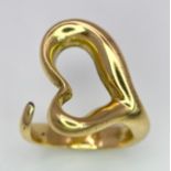 A 18K YELLOW GOLD TIFFANY & CO ELSA PERETTI HEART RING 10.1G SIZE H 1/2 SC 9062