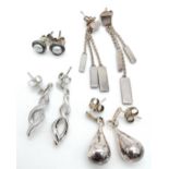 Four Different Style Pairs of 925 Silver Earrings. 12g