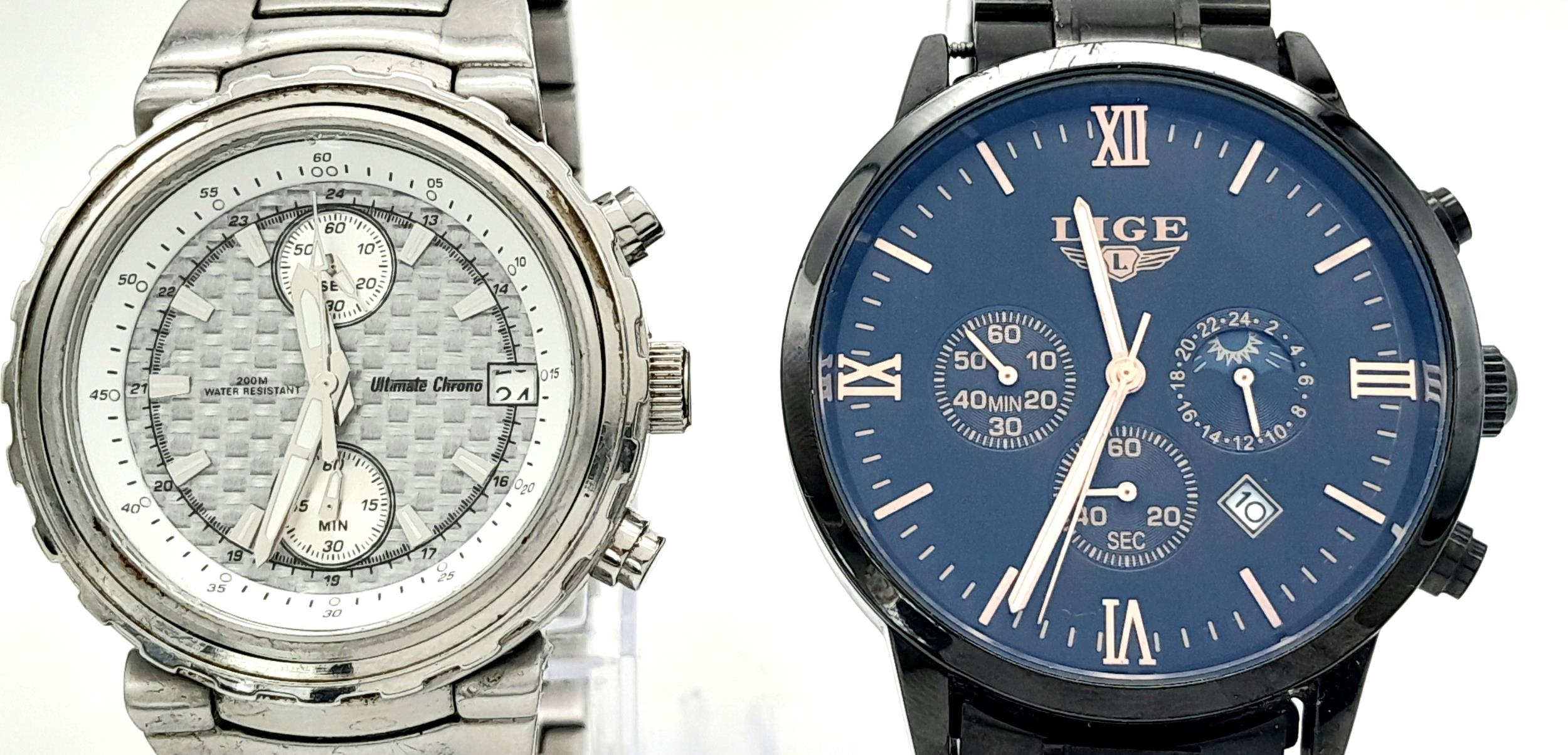 Two Mens Chronograph Watches Comprising; 1) A Stainless Steel Chronograph Date Watch by Ultimate - Image 2 of 5