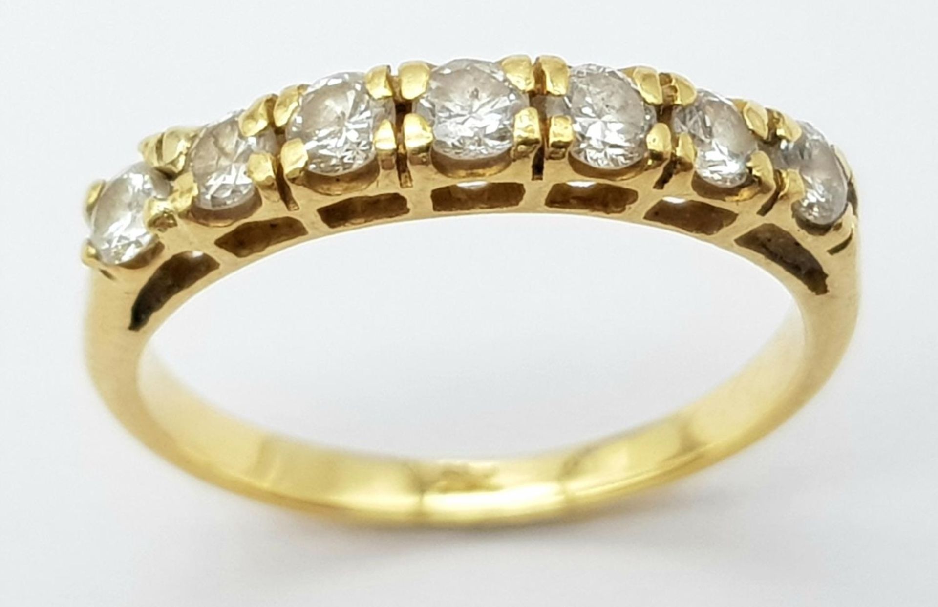 AN 18K (TESTED) YELLOW GOLD DIAMOND BAND RING. 0.35ctw, size I, 1.9g total weight. Ref: SC 9043 - Image 2 of 4