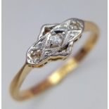 AN 18K YELLOW GOLD & PLATINUM VINTAGE DIAMOND RING. Size O, 2.2g total weight. Ref: SC 9042