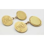 A Pair of Vintage 9K Gold Oval Earrings. Monogram. 10.4g