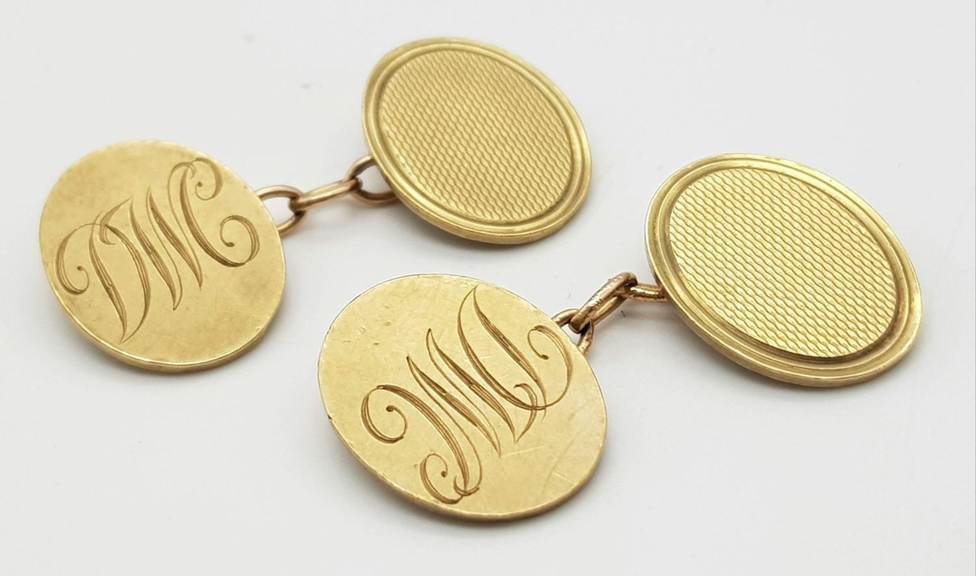 A Pair of Vintage 9K Gold Oval Earrings. Monogram. 10.4g