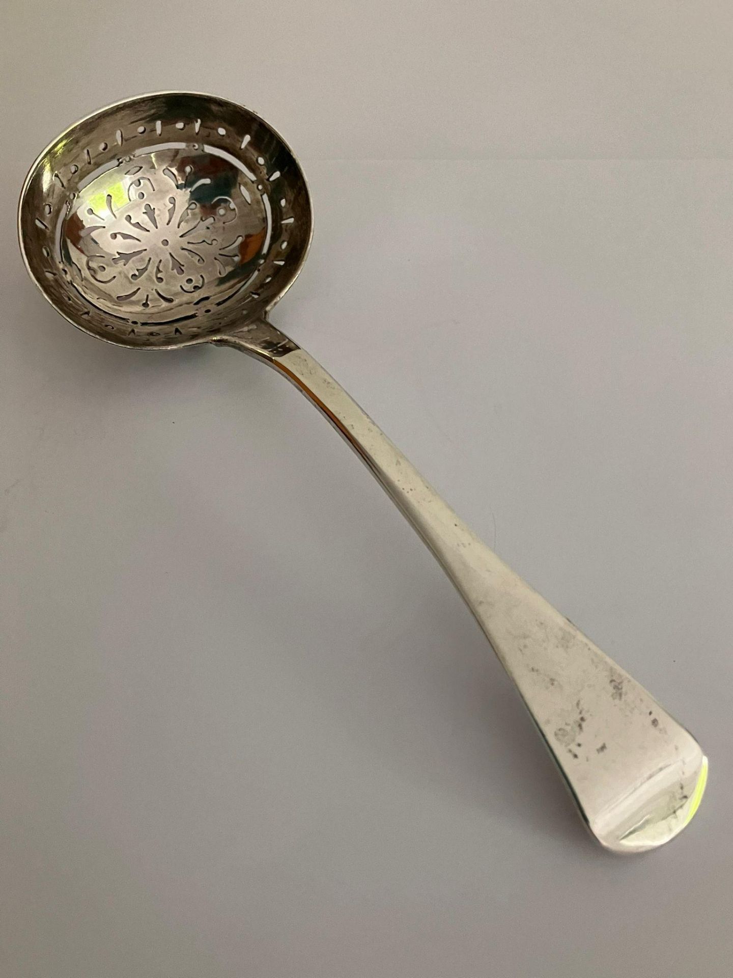 Antique GEORGIAN SOLID SILVER SIFTING LADLE. Hallmark for John Kirschner, London 1821. Having