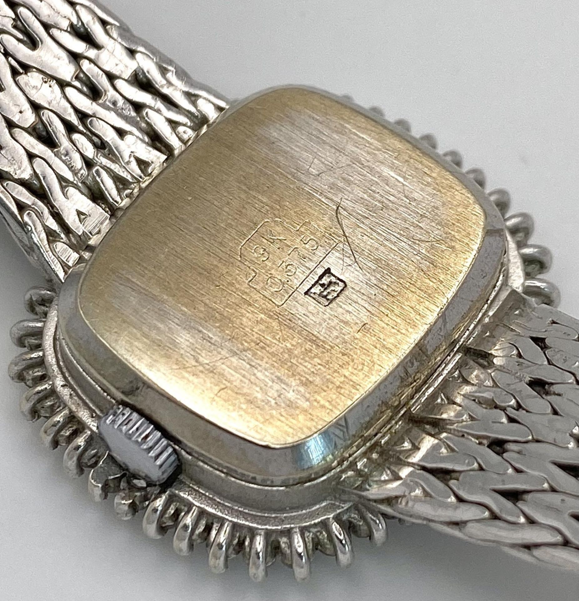 A Vintage Baylor 9K White Gold and Diamond Ladies Watch. 9k gold bracelet and case - 25mm. Diamond - Image 9 of 9