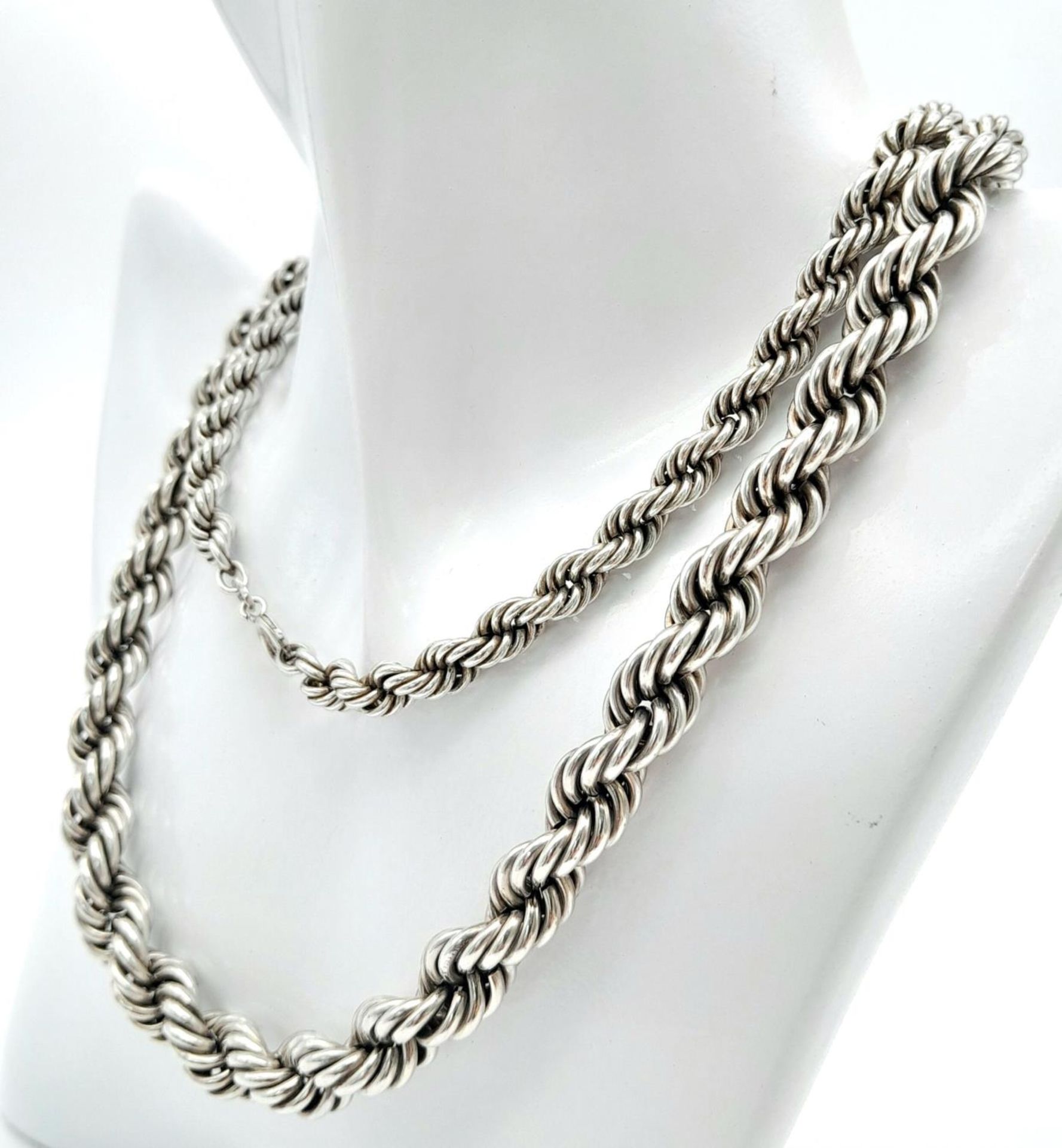 A 925 Silver Graduated Rope Chain Necklace. 89cm length, 80.48g weight. - Image 3 of 6