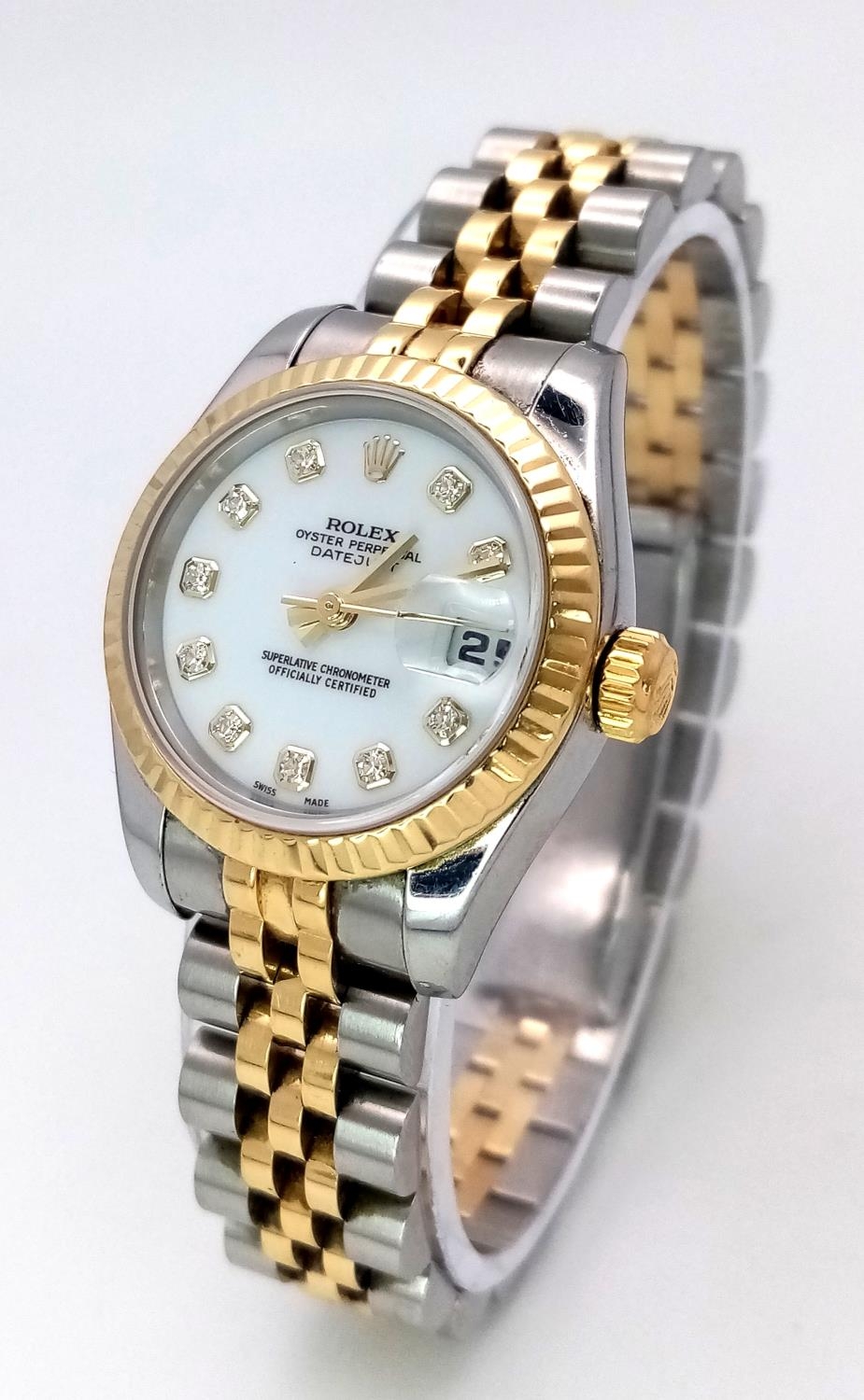 A Rolex Oyster Perpetual Datejust, Diamond Bi-Metal Ladies Watch. 18k gold and stainless steel