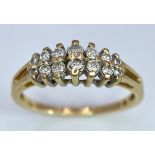 A 14K YELLOW GOLD 2 ROW DIAMOND RING. 0.25ctw, size N, 2.3g total weight. Ref: SC 9029