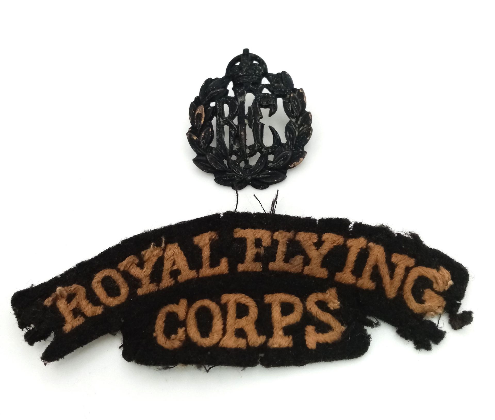 Other Ranks WW1 Royal Flying Corps Cap Badge and Shoulder Patch.