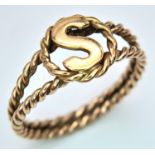 A 9K YELLOW GOLD BEADED EDGE INITIAL S RING 1.8G SIZE L. SC 9002