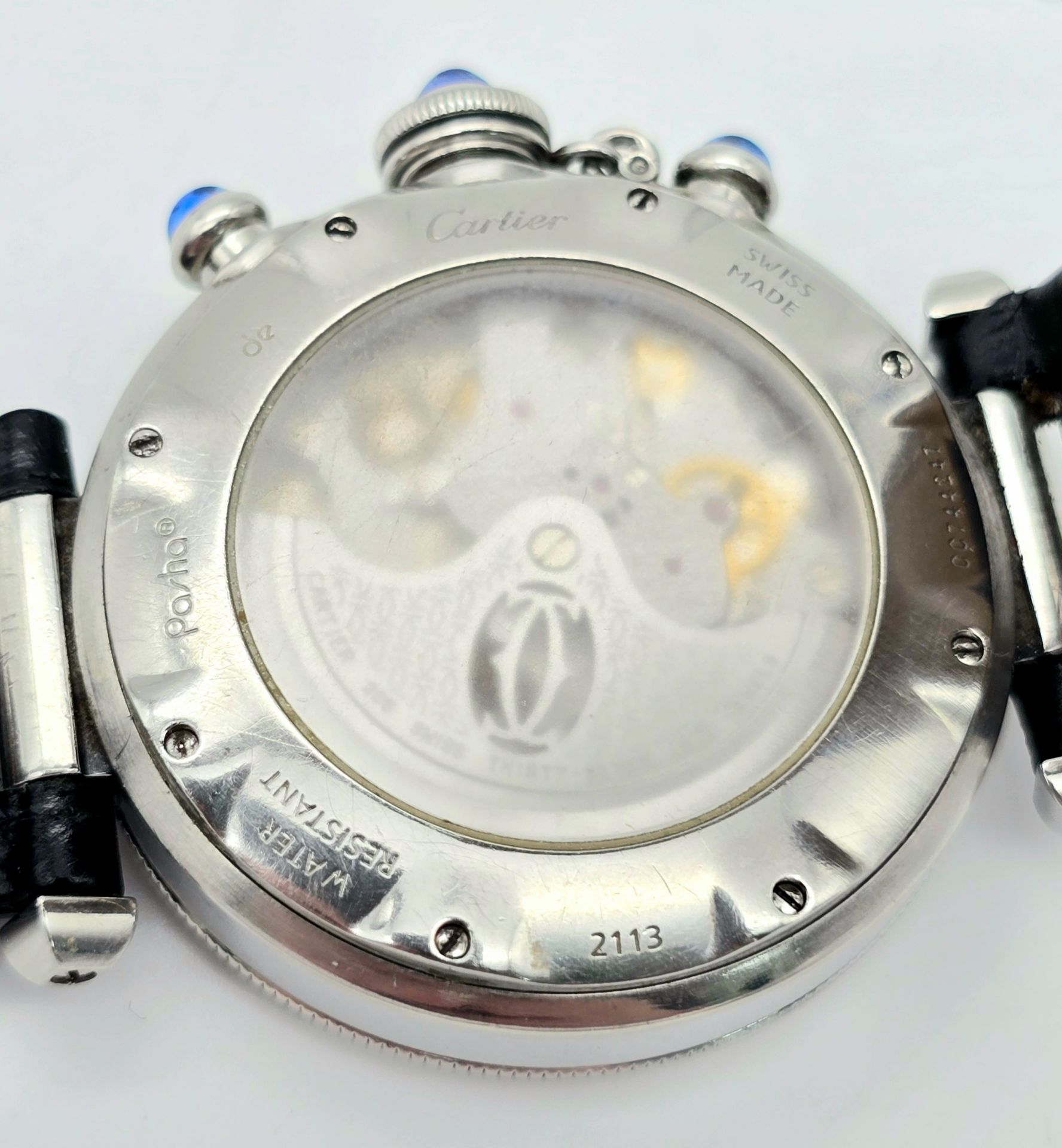 An Automatic Cartier Pasha 2113 Chronograph Gents Watch. Black leather Cartier strap. Stainless - Bild 7 aus 9
