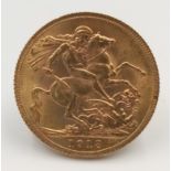 A 22 K yellow gold, King George V, 1913, full weight: (8 g), in good condition but please see photos