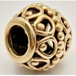 A 14K YELLOW GOLD PANDORA CHARM. 9mm length, 2.2g weight. Ref: SC 8135