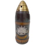 Inert WW1 Ottoman (Turkish) 75mm shrapnel shell projectile Gallipoli Memento. Silver Australian