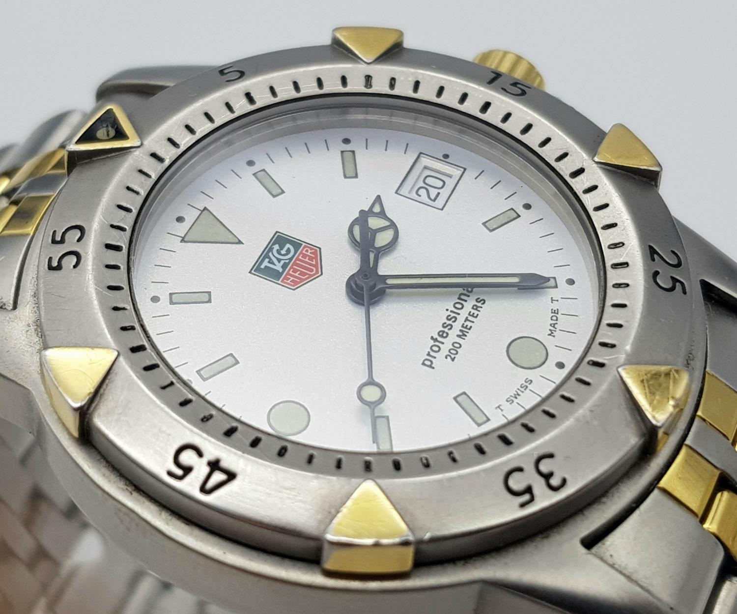 A Tag Heuer Professional Quartz Divers Watch. Two tone bracelet and case - 37mm, White dial with - Image 3 of 5