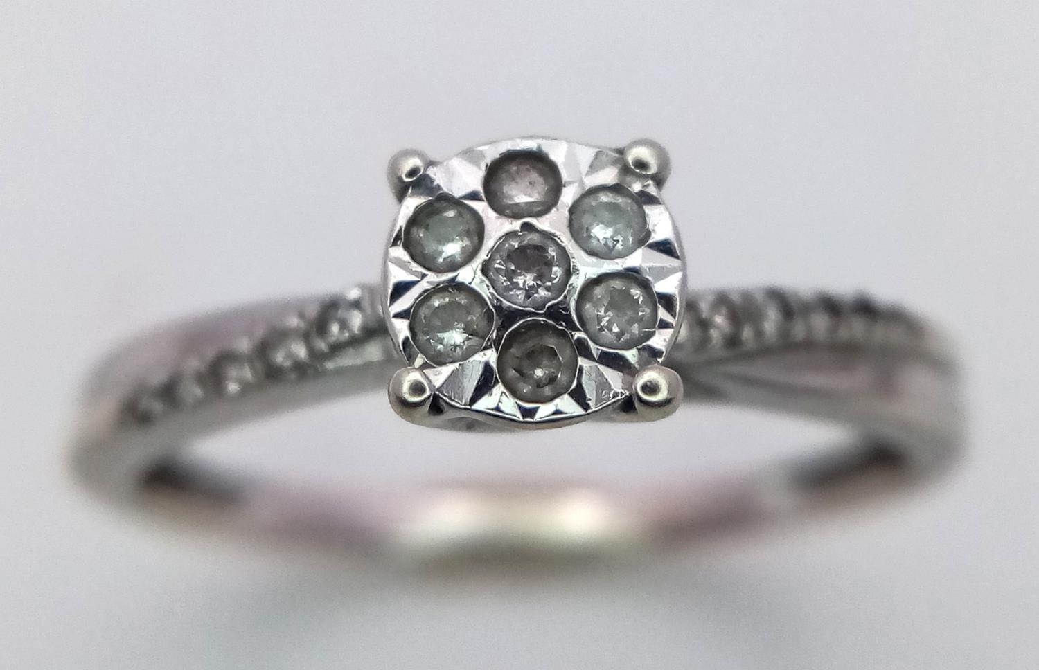 A 9K WHITE GOLD DIAMOND RING. Size K, 1.3g total weight. Ref: SC 9011 - Image 2 of 5