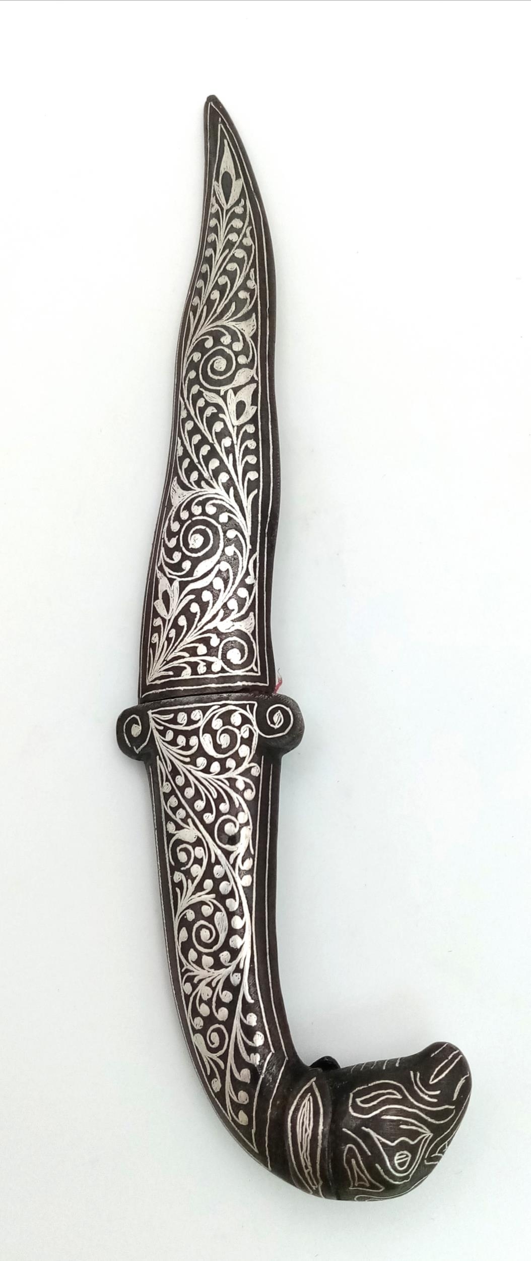 Vintage or Most Likely Antique, Ornate Scroll Detail Ram’s Head Mughal White Metal Dagger with - Image 4 of 4